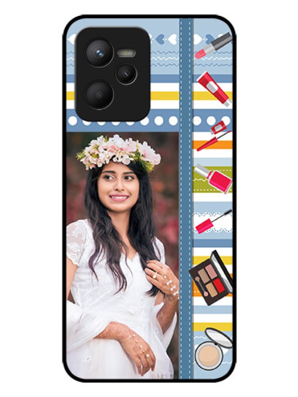 Custom Realme C35 Personalized Glass Phone Case - Makeup Icons Design