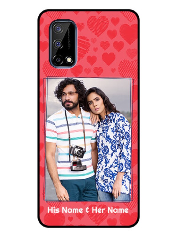 Custom Realme Narzo 30 Pro 5G Photo Printing on Glass Case - with Red Heart Symbols Design