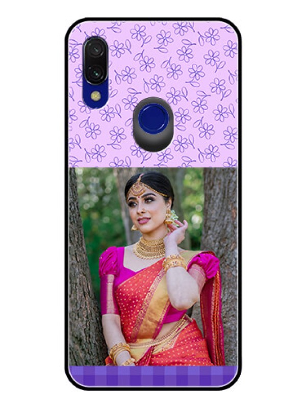 Custom Redmi 7 Custom Glass Phone Case  - Purple Floral Design