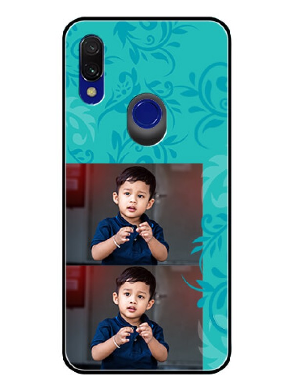 Custom Redmi 7 Personalized Glass Phone Case  - with Photo and Green Floral Design 