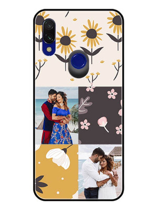 Custom Redmi 7 Photo Printing on Glass Case  - 3 Images with Floral Design
