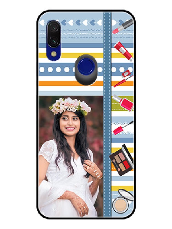 Custom Redmi 7 Personalized Glass Phone Case  - Makeup Icons Design