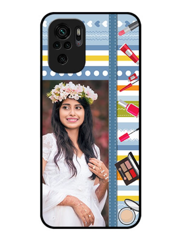 Custom Redmi Note 10 Personalized Glass Phone Case - Makeup Icons Design