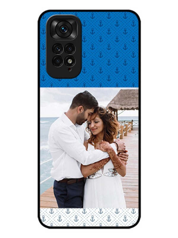 Custom Redmi Note 11s Photo Printing on Glass Case - Blue Anchors Design