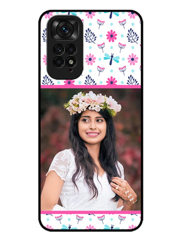 Custom Redmi Note 11s Photo Printing on Glass Case - Colorful Flower Design