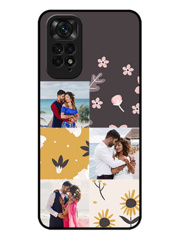 Custom Redmi Note 11s Photo Printing on Glass Case - 3 Images with Floral Design