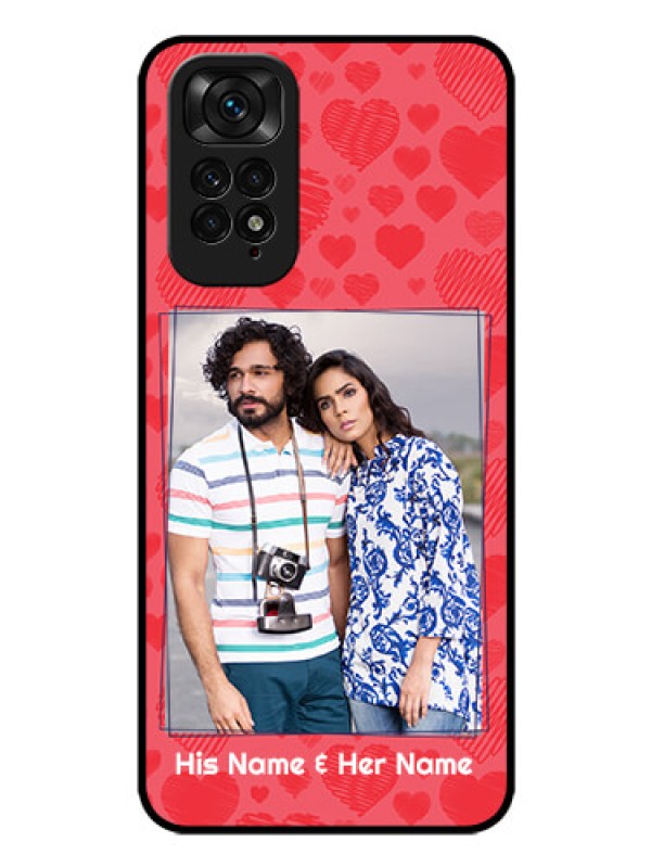 Custom Redmi Note 11s Photo Printing on Glass Case - with Red Heart Symbols Design