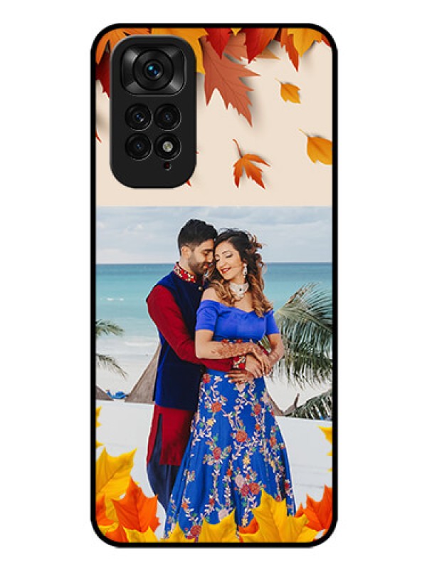 Custom Redmi Note 11s Photo Printing on Glass Case - Autumn Maple Leaves Design