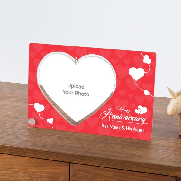 Heart Shaped Hanging Photo Stand With Anniversary Wishes