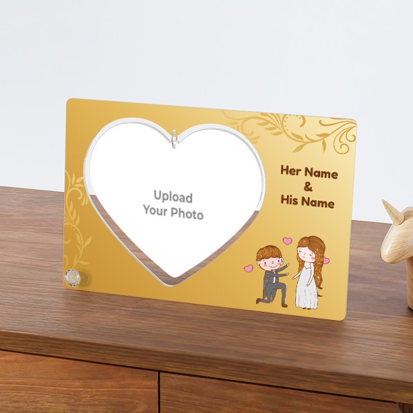 Lovely Bride And Bridegroom With Custom Names On Love Shaped Hanging Photo Stand