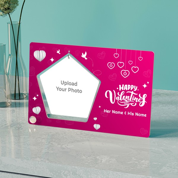 Valentines Day Wishes With His And Her Names On Pentagon Shaped Hanging Photo Stand