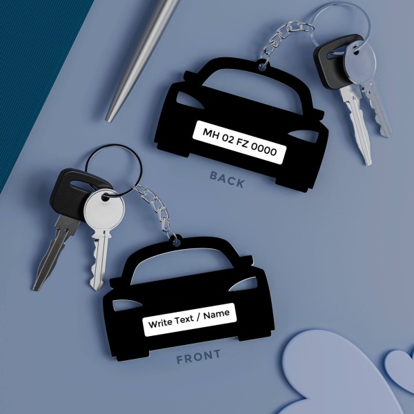 Custom Black Scary Car Design With Text Keychain