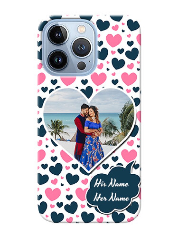Custom iPhone 13 Pro Mobile Covers Online: Pink & Blue Heart Design