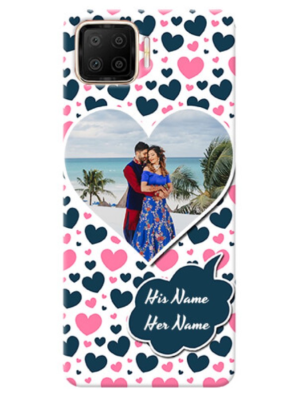 Custom Oppo F17 Mobile Covers Online: Pink & Blue Heart Design