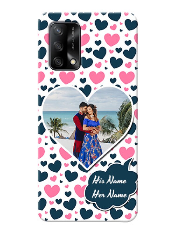 Custom Oppo F19s Mobile Covers Online: Pink & Blue Heart Design