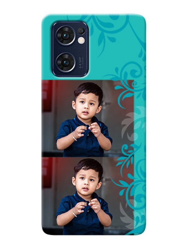Custom Reno 7 5G Mobile Cases with Photo and Green Floral Design 