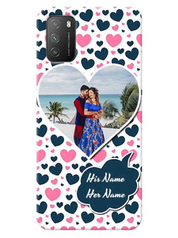 Custom Poco M3 Mobile Covers Online: Pink & Blue Heart Design