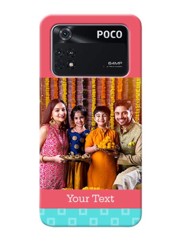 Custom Poco M4 Pro 4G Mobile Back Covers: Peach & Blue Color Design