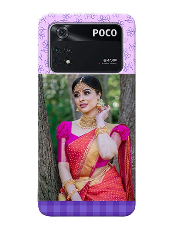 Custom Poco M4 Pro 4G Mobile Cases: Purple Floral Design