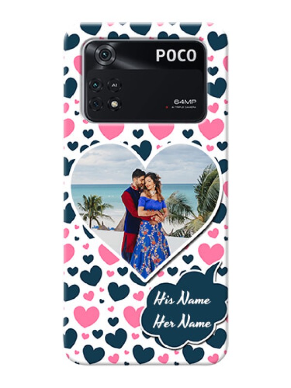 Custom Poco M4 Pro 4G Mobile Covers Online: Pink & Blue Heart Design