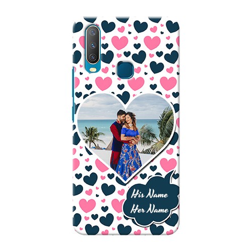 Vivo Y15 Mobile Covers Online Pink & Blue Heart Design