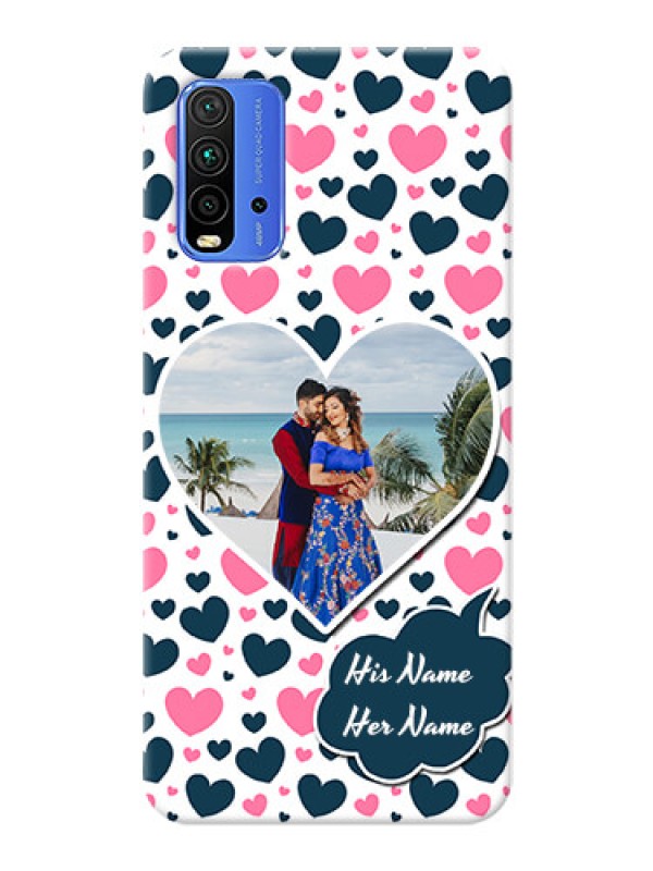 Custom Redmi 9 Power Mobile Covers Online: Pink & Blue Heart Design