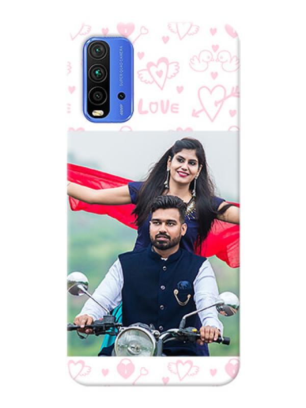 Custom Redmi 9 Power personalized phone covers: Pink Flying Heart Design