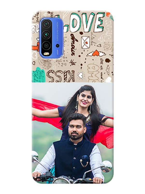 Custom Redmi 9 Power Personalised mobile covers: Love Doodle Pattern 