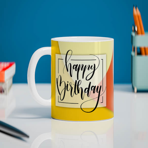 Custom Boy Friend Birthday Orange And Yellow Waves Design On Mug