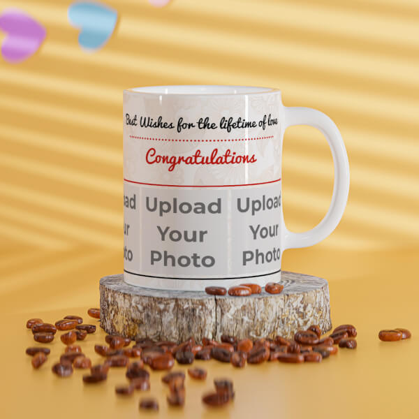 Custom Best Wishes For The Lifetime Of Love With 1 Big & 3 Small Pic Upload Design On Mug