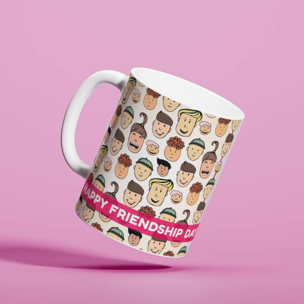 Custom Happy Friendship Day With Friends Cartoon Heads Design On Mug