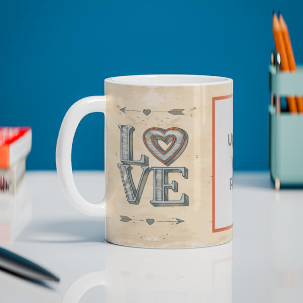 Custom Vintage Background With Love Text Design On Mug