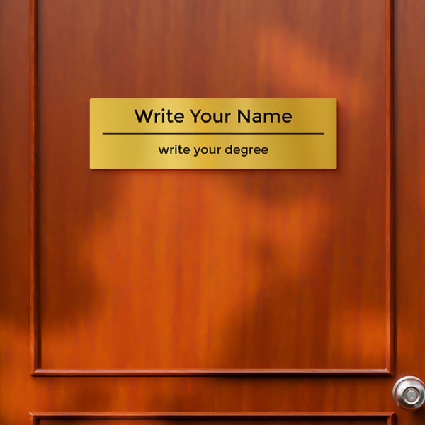 Custom Horizantally Divided Rectangular Design Gold Color Nameplate