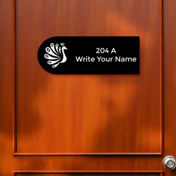 Custom Dome Peacock Design Black Color Nameplate