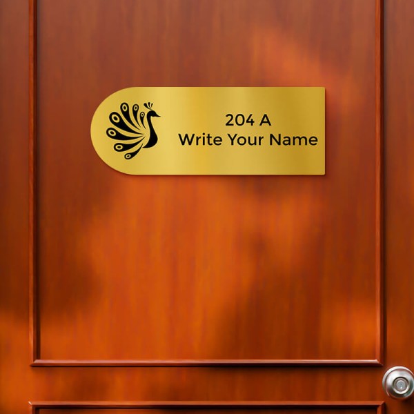 Custom Dome Peacock Design Gold Color Nameplate