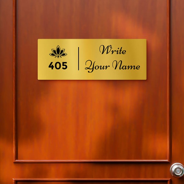 Custom Blooming Flower Rectangular Design Gold Color Nameplate