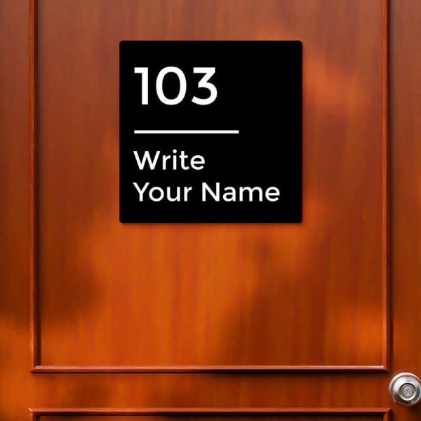 Custom Left-Aligned Square Design Black Color Nameplate