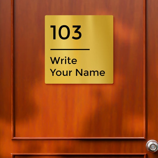 Custom Left-Aligned Square Design Gold Color Nameplate