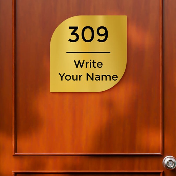 Custom Leaf Design Gold Color Nameplate