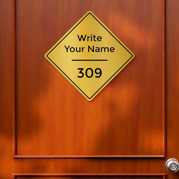 Custom Rhombus Design Gold Color Nameplate