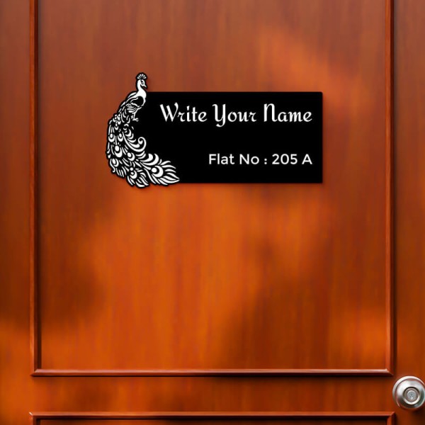 Custom Peacock Design Black Color Nameplate