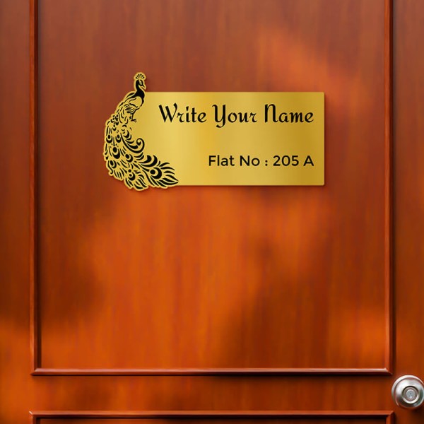 Custom Peacock Design Gold Color Nameplate