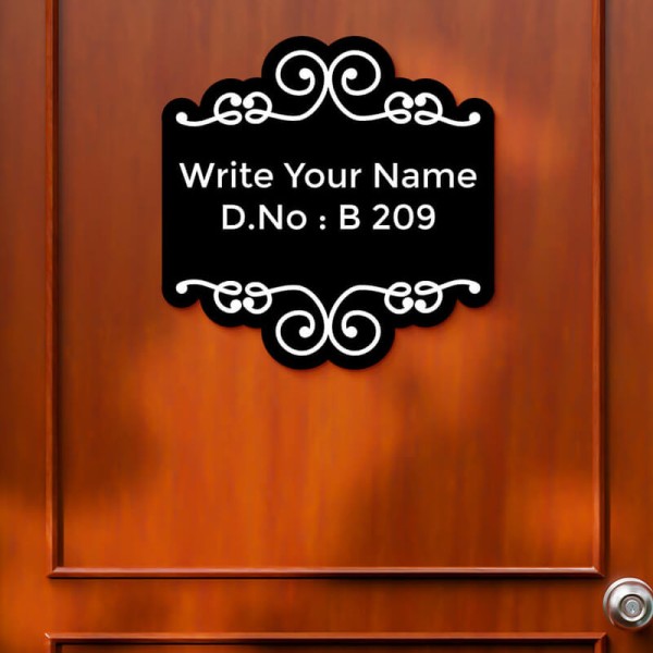 Custom Vintage Bold Floral Design Black Color Nameplate