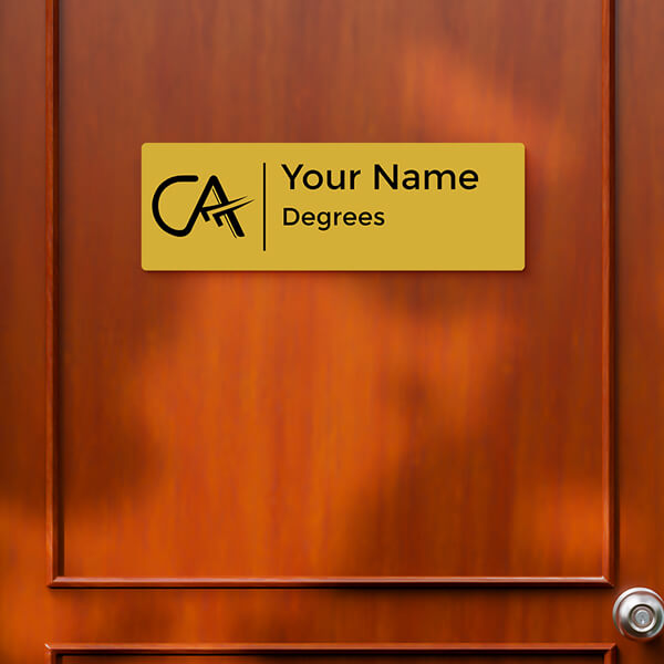 Custom CA Themed Plain Design Gold Color Nameplate