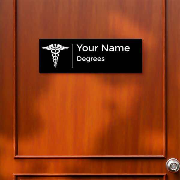 Custom The Twin Serpent, Winged Staff - The Staff of Asclepius Design Black Color Nameplate