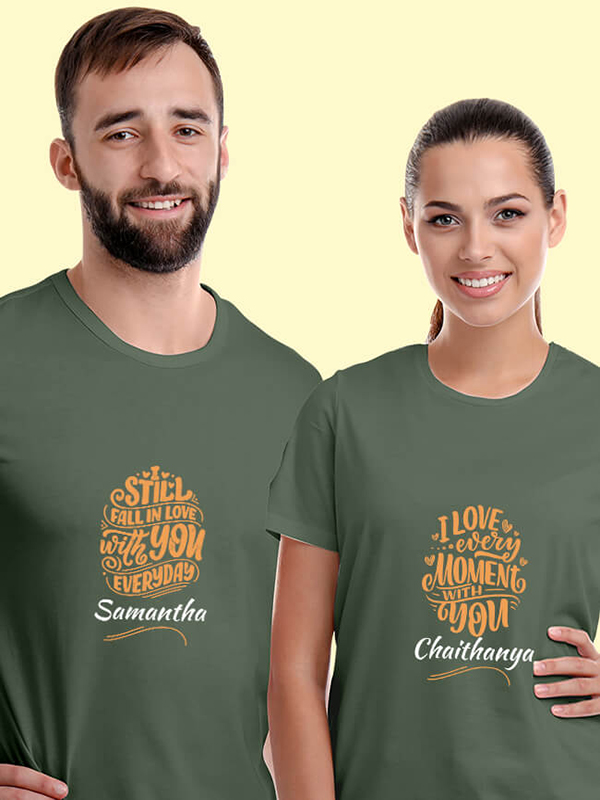 Custom I Love Every Moment with You, I Still Fall in Love with You Everyday On Customized Couple Tshirt