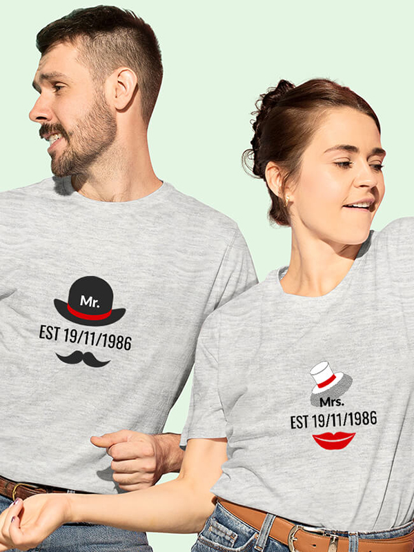 Custom Mr. And Mrs. Couples T Shirt With Date