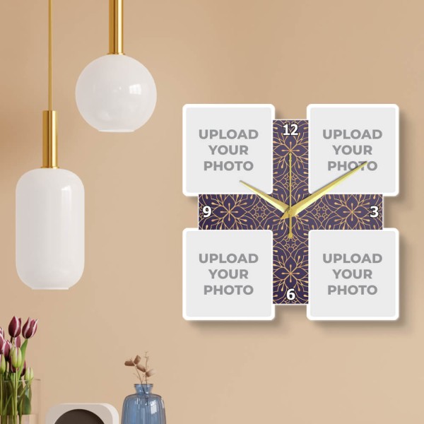 Custom Four Pics Square Shaped Wall Clock
