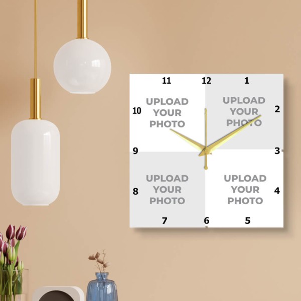 Custom Four Pics Square Shaped Photo Wall Clock