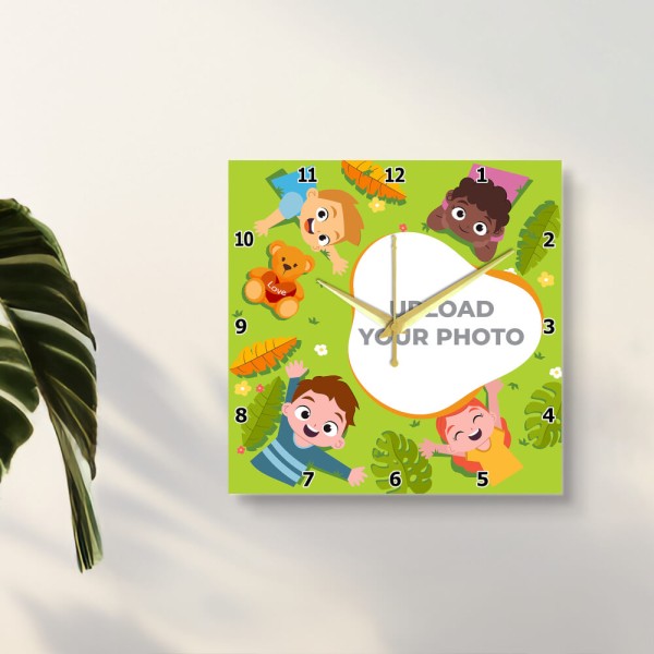 Custom Kids Square Shaped Photo Wall Clock